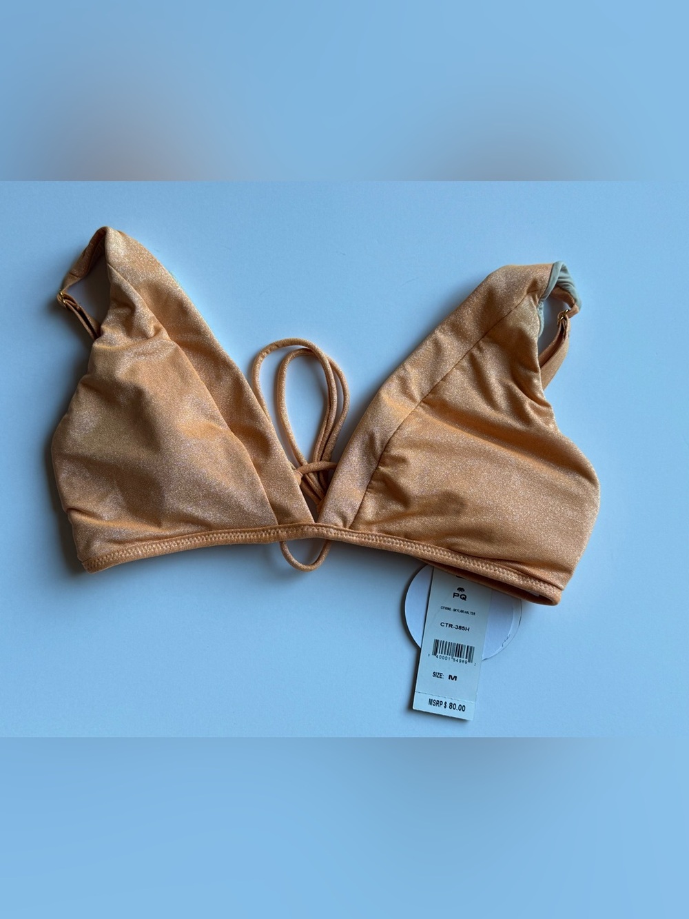 PQ Swim Skylar Shimmery Tan Triangle Bikini Top Medium Med M NWT